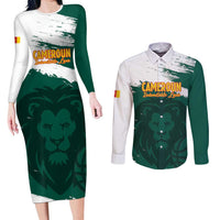 Cameroon Basketball Custom Couples Matching Long Sleeve Bodycon Dress and Long Sleeve Button Shirt Come On Indomitable Lions - Wonder Print Shop
