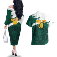 Cameroon Basketball Custom Couples Matching Off The Shoulder Long Sleeve Dress and Hawaiian Shirt Come On Indomitable Lions - Wonder Print Shop