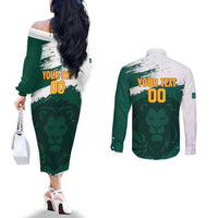 Cameroon Basketball Custom Couples Matching Off The Shoulder Long Sleeve Dress and Long Sleeve Button Shirt Come On Indomitable Lions - Wonder Print Shop