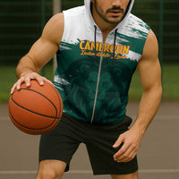 Cameroon Basketball Custom Sleeveless Zip Hoodie Come On Indomitable Lions - Wonder Print Shop