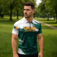 Cameroon Basketball Custom Zipper Polo Shirt Come On Indomitable Lions - Wonder Print Shop