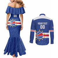 Cape Verde Basketball Custom Couples Matching Mermaid Dress and Long Sleeve Button Shirt Come On Blue Sharks - Wonder Print Shop