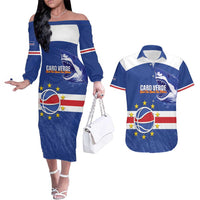 Cape Verde Basketball Custom Couples Matching Off The Shoulder Long Sleeve Dress and Hawaiian Shirt Come On Blue Sharks - Wonder Print Shop