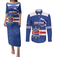 Cape Verde Basketball Custom Couples Matching Puletasi and Long Sleeve Button Shirt Come On Blue Sharks - Wonder Print Shop