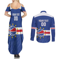 Cape Verde Basketball Custom Couples Matching Summer Maxi Dress and Long Sleeve Button Shirt Come On Blue Sharks - Wonder Print Shop