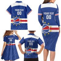 Cape Verde Basketball Custom Family Matching Long Sleeve Bodycon Dress and Hawaiian Shirt Come On Blue Sharks - Wonder Print Shop