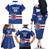 Cape Verde Basketball Custom Family Matching Off The Shoulder Long Sleeve Dress and Hawaiian Shirt Come On Blue Sharks - Wonder Print Shop