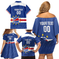 Cape Verde Basketball Custom Family Matching Off Shoulder Short Dress and Hawaiian Shirt Come On Blue Sharks - Wonder Print Shop
