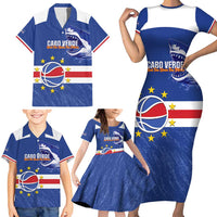 Cape Verde Basketball Custom Family Matching Short Sleeve Bodycon Dress and Hawaiian Shirt Come On Blue Sharks - Wonder Print Shop