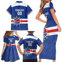Cape Verde Basketball Custom Family Matching Short Sleeve Bodycon Dress and Hawaiian Shirt Come On Blue Sharks - Wonder Print Shop