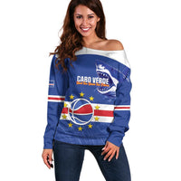 Cape Verde Basketball Custom Off Shoulder Sweater Come On Blue Sharks - Wonder Print Shop