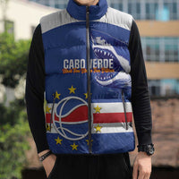 Cape Verde Basketball Custom Sleeveless Puffer Jacket Come On Blue Sharks - Wonder Print Shop