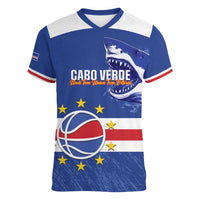 Cape Verde Basketball Custom Women V-Neck T-Shirt Come On Blue Sharks - Wonder Print Shop