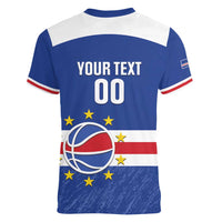 Cape Verde Basketball Custom Women V-Neck T-Shirt Come On Blue Sharks - Wonder Print Shop