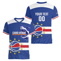 Cape Verde Basketball Custom Women V-Neck T-Shirt Come On Blue Sharks - Wonder Print Shop