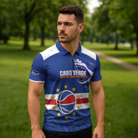 Cape Verde Basketball Custom Zipper Polo Shirt Come On Blue Sharks - Wonder Print Shop