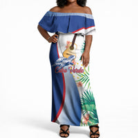 Cavaquinho Cabo Verde Off Shoulder Maxi Dress Cape Verdean Instrument Tropical Sea Turtle