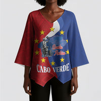 Santo Antao Cabo Verde Kimono Sleeve Blouse Map With Me Maia Statue African Pattern