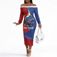 Santo Antao Cabo Verde Off The Shoulder Long Sleeve Dress Map With Me Maia Statue African Pattern