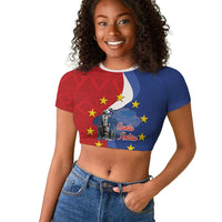 Santo Antao Cabo Verde Raglan Cropped T shirt Map With Me Maia Statue African Pattern