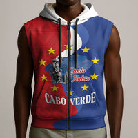 Santo Antao Cabo Verde Sleeveless Zip Hoodie Map With Me Maia Statue African Pattern