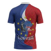 Santo Antao Cabo Verde Zipper Polo Shirt Map With Me Maia Statue African Pattern