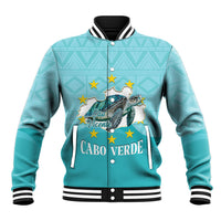 Sao Vincente Cabo Verde Baseball Jacket Map With Sea Turtle African Pattern