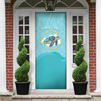 Sao Vincente Cabo Verde Door Cover Map With Sea Turtle African Pattern