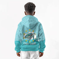 Sao Vincente Cabo Verde Kid Hoodie Map With Sea Turtle African Pattern