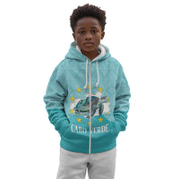 Sao Vincente Cabo Verde Kid Hoodie Map With Sea Turtle African Pattern
