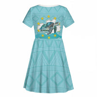 Sao Vincente Cabo Verde Kid Short Sleeve Dress Map With Sea Turtle African Pattern