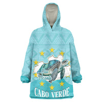Sao Vincente Cabo Verde Kid Wearable Blanket Hoodie Map With Sea Turtle African Pattern