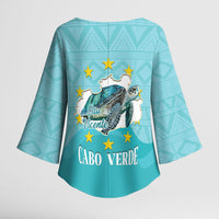 Sao Vincente Cabo Verde Kimono Sleeve Blouse Map With Sea Turtle African Pattern