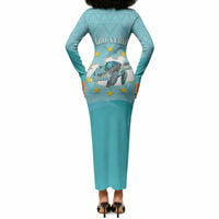 Sao Vincente Cabo Verde Long Sleeve Bodycon Dress Map With Sea Turtle African Pattern