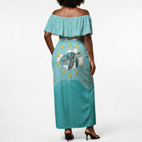 Sao Vincente Cabo Verde Off Shoulder Maxi Dress Map With Sea Turtle African Pattern