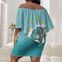 Sao Vincente Cabo Verde Off Shoulder Short Dress Map With Sea Turtle African Pattern
