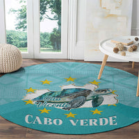 Sao Vincente Cabo Verde Round Carpet Map With Sea Turtle African Pattern