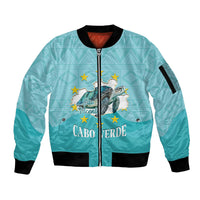 Sao Vincente Cabo Verde Sleeve Zip Bomber Jacket Map With Sea Turtle African Pattern