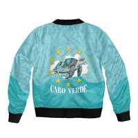 Sao Vincente Cabo Verde Sleeve Zip Bomber Jacket Map With Sea Turtle African Pattern