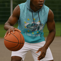 Sao Vincente Cabo Verde Sleeveless Hoodie Map With Sea Turtle African Pattern