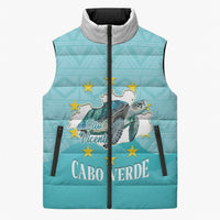 Sao Vincente Cabo Verde Sleeveless Puffer Jacket Map With Sea Turtle African Pattern