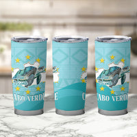 Sao Vincente Cabo Verde Tumbler Cup Map With Sea Turtle African Pattern