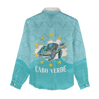 Sao Vincente Cabo Verde Women Casual Shirt Map With Sea Turtle African Pattern