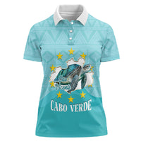 Sao Vincente Cabo Verde Women Polo Shirt Map With Sea Turtle African Pattern
