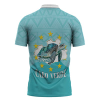 Sao Vincente Cabo Verde Zipper Polo Shirt Map With Sea Turtle African Pattern