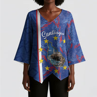 Personalized Santiago Cabo Verde Kimono Sleeve Blouse Map With Farol de Dona Maria Pia