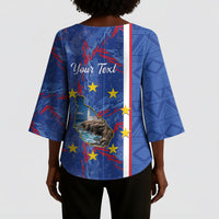 Personalized Santiago Cabo Verde Kimono Sleeve Blouse Map With Farol de Dona Maria Pia