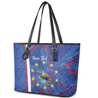 Personalized Santiago Cabo Verde Leather Tote Bag Map With Farol de Dona Maria Pia