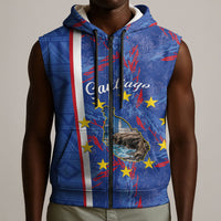 Personalized Santiago Cabo Verde Sleeveless Zip Hoodie Map With Farol de Dona Maria Pia