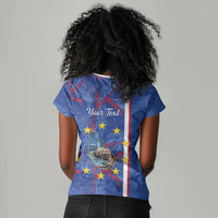 Personalized Santiago Cabo Verde Women V-Neck T-Shirt Map With Farol de Dona Maria Pia